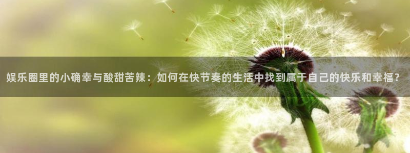 尊龙时凯体育app下载：娱乐圈里的小确幸与酸甜苦辣：如何在快节奏的生活中找到属于